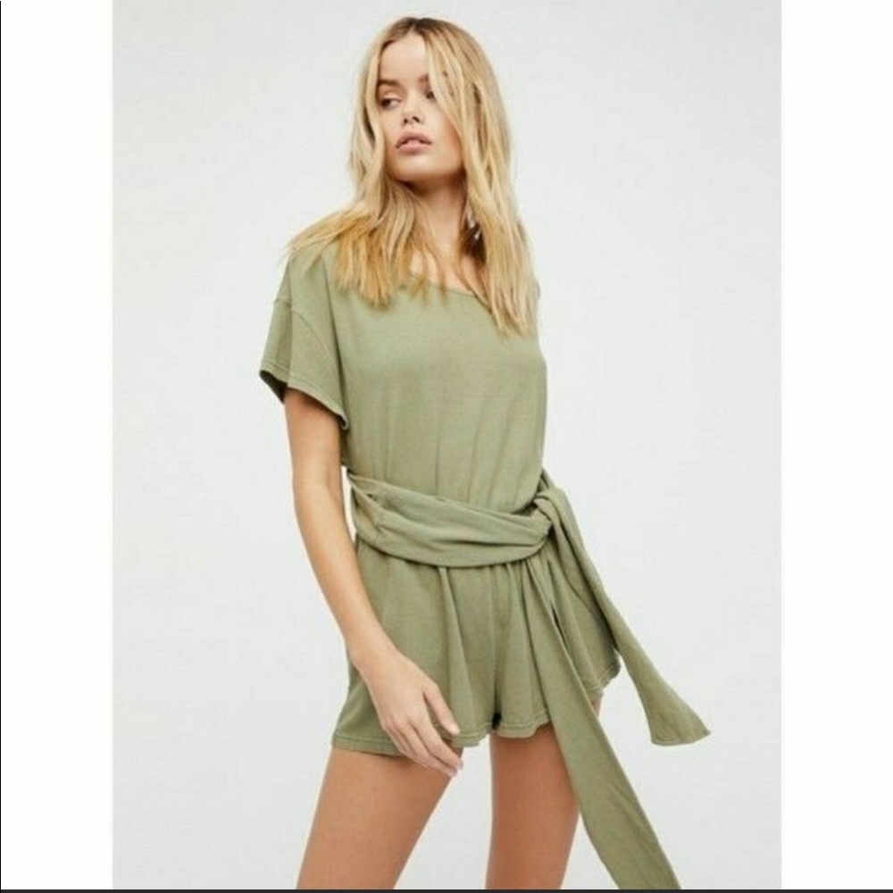 Free People BRAND NEW olive wrap romper size small